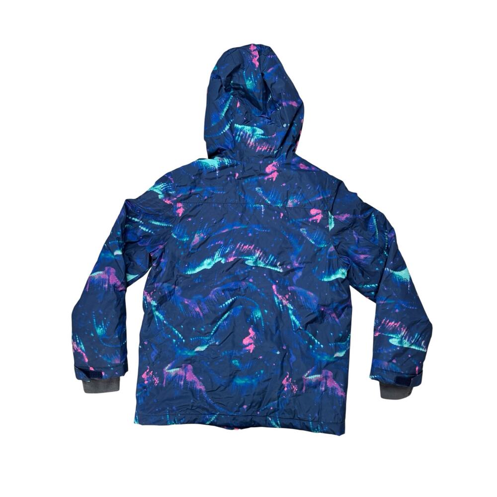 LANDS END Splash Colorful Hooded Insulated Jacket Sz Large 10-12 Husky Blue Pink - Picture 3 of 5